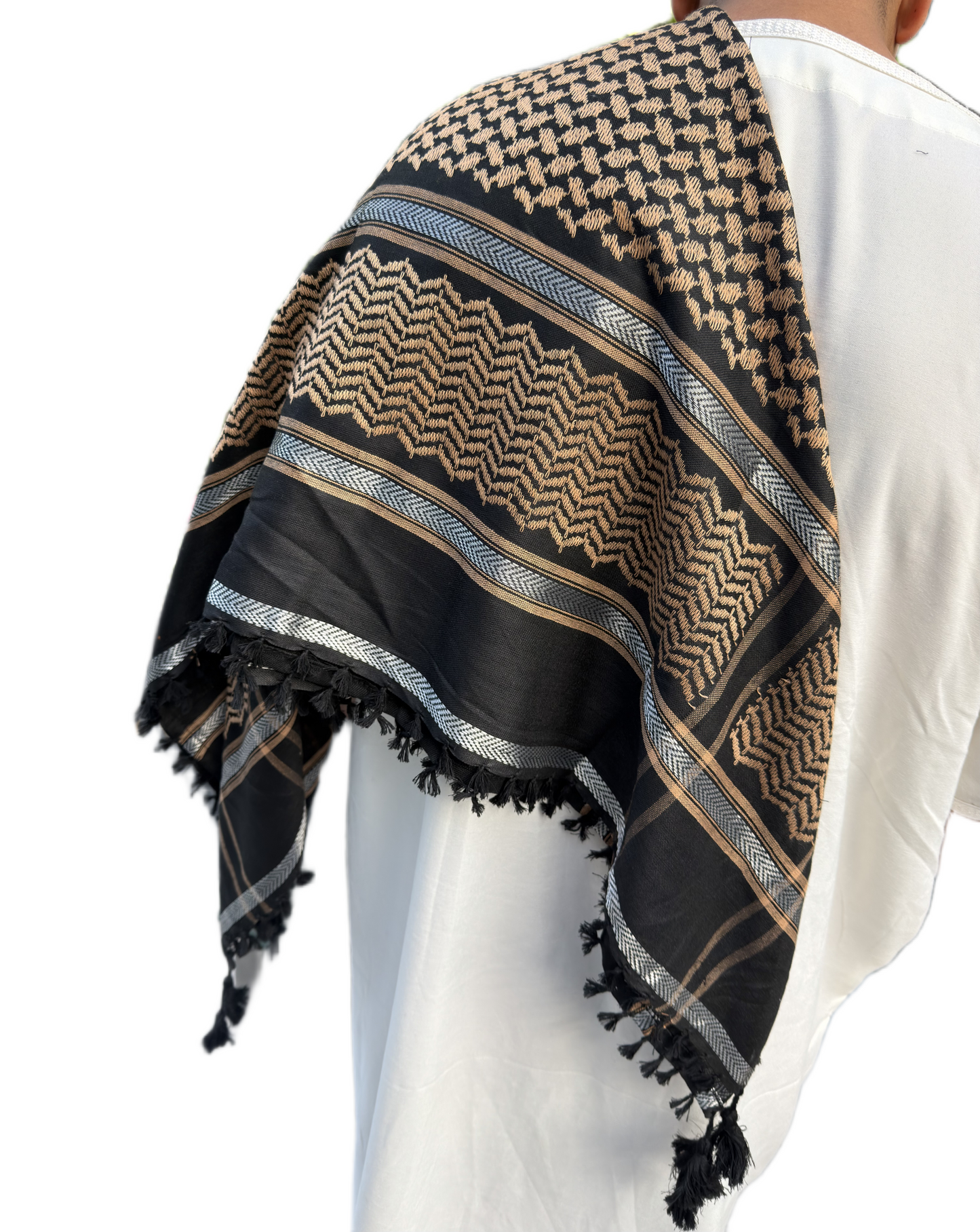 Kufiya/Keffiyeh Sort & Sølv 100% Premium Bomuld