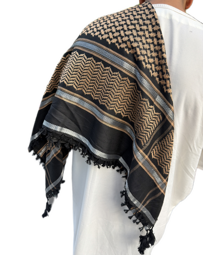 Kufiya/Keffiyeh Sort & Sølv 100% Premium Bomuld