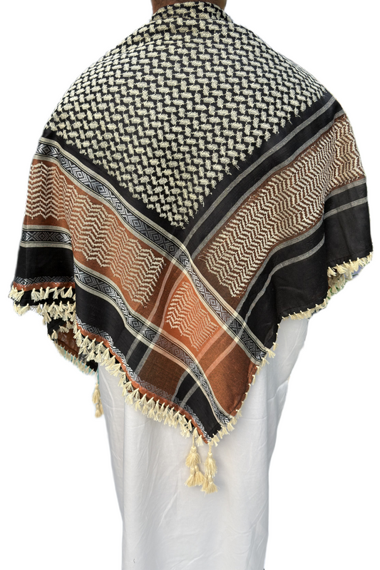 Kufiya/Keffiyeh Black & Sand 100% Premium Katoen