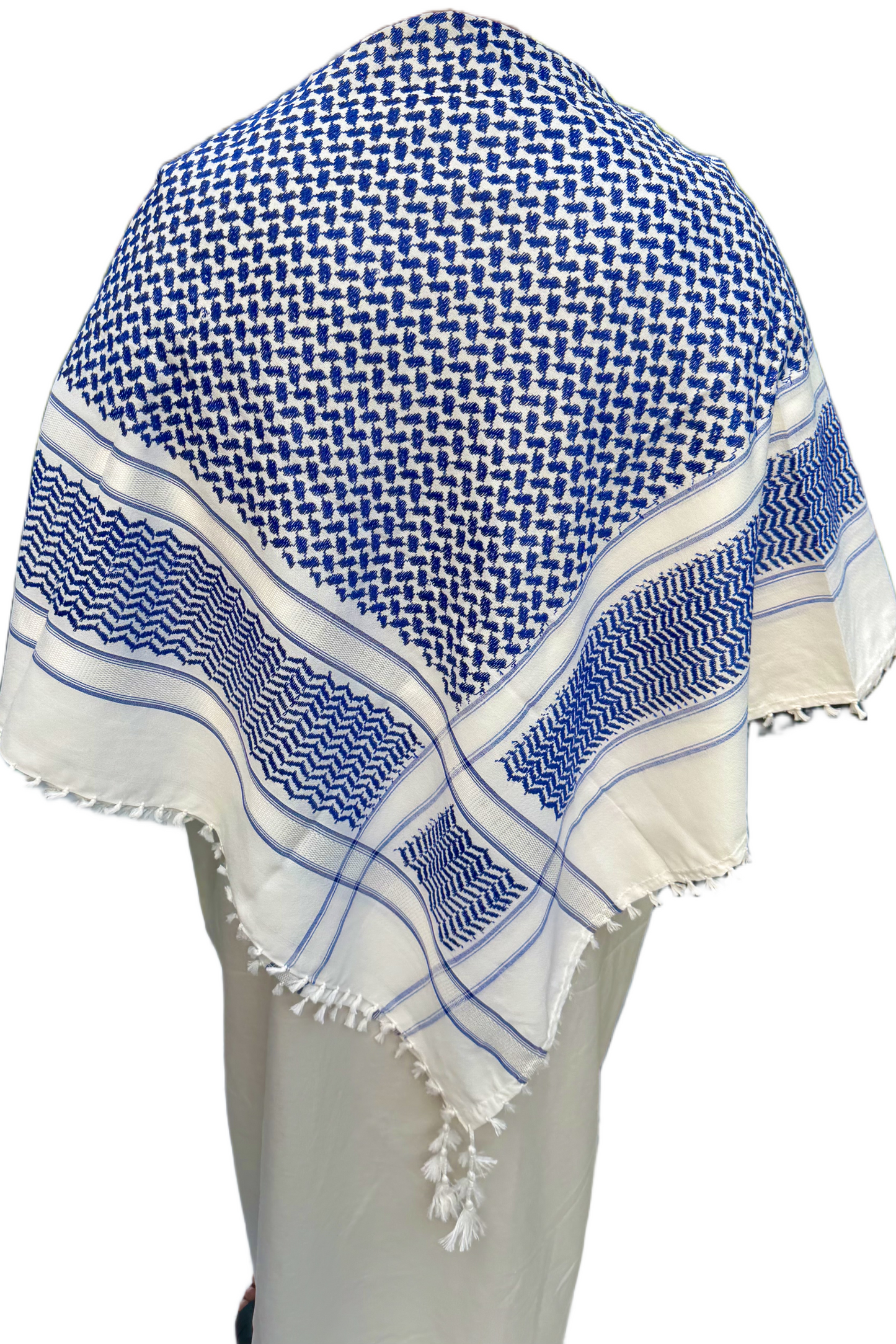Kufiya/Keffiyeh Blå Hvid 100% Premium Bomuld Hvide Detaljer