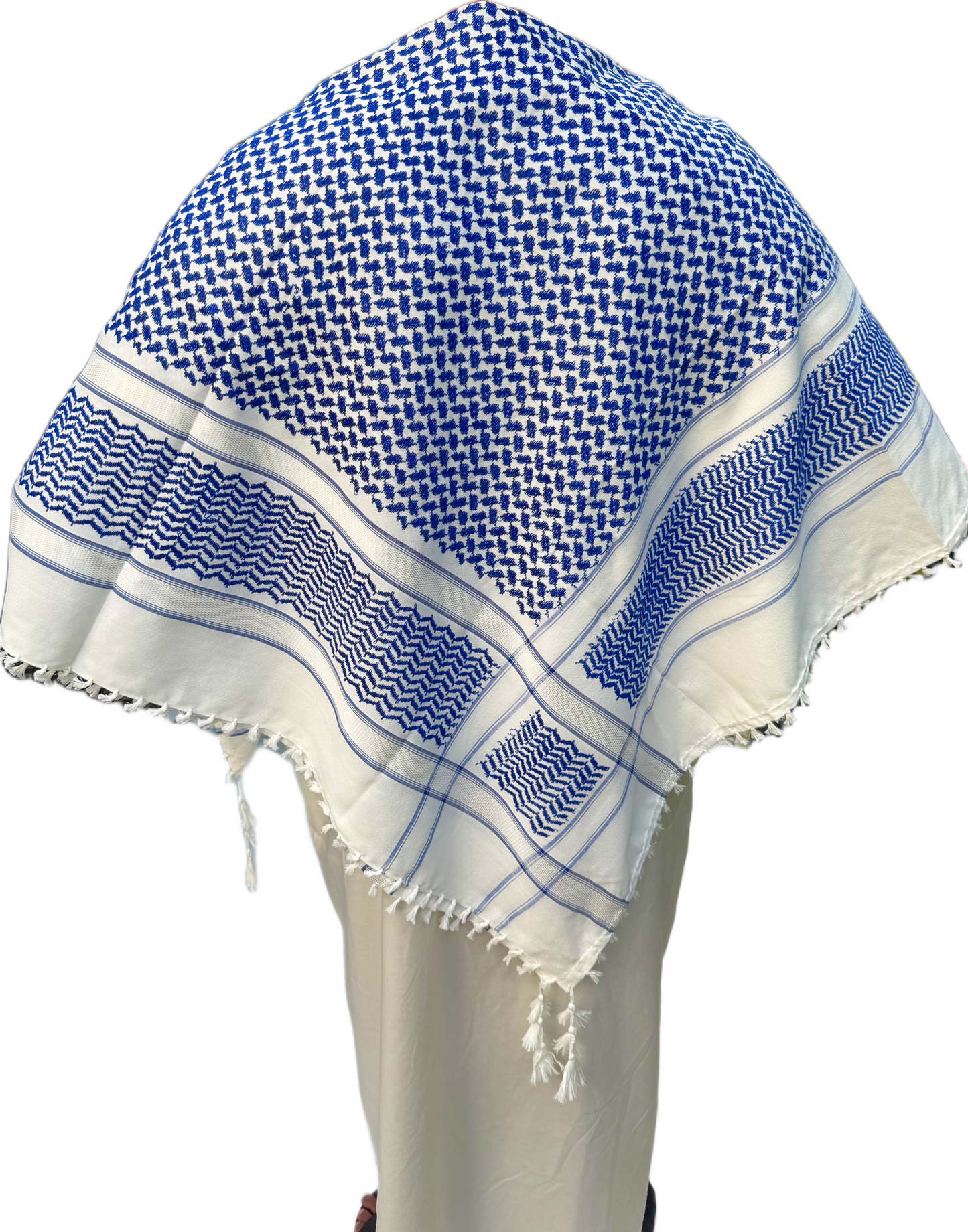 Kufiya/Keffiyeh Blå Hvid 100% Premium Bomuld Hvide Detaljer