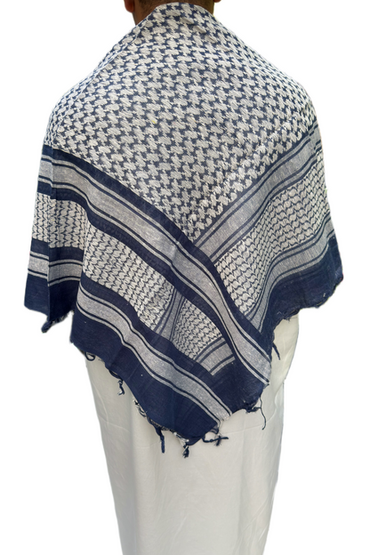 Kufiya/Keffiyeh med Små Frynser Sort-Hvid 127x127 cm