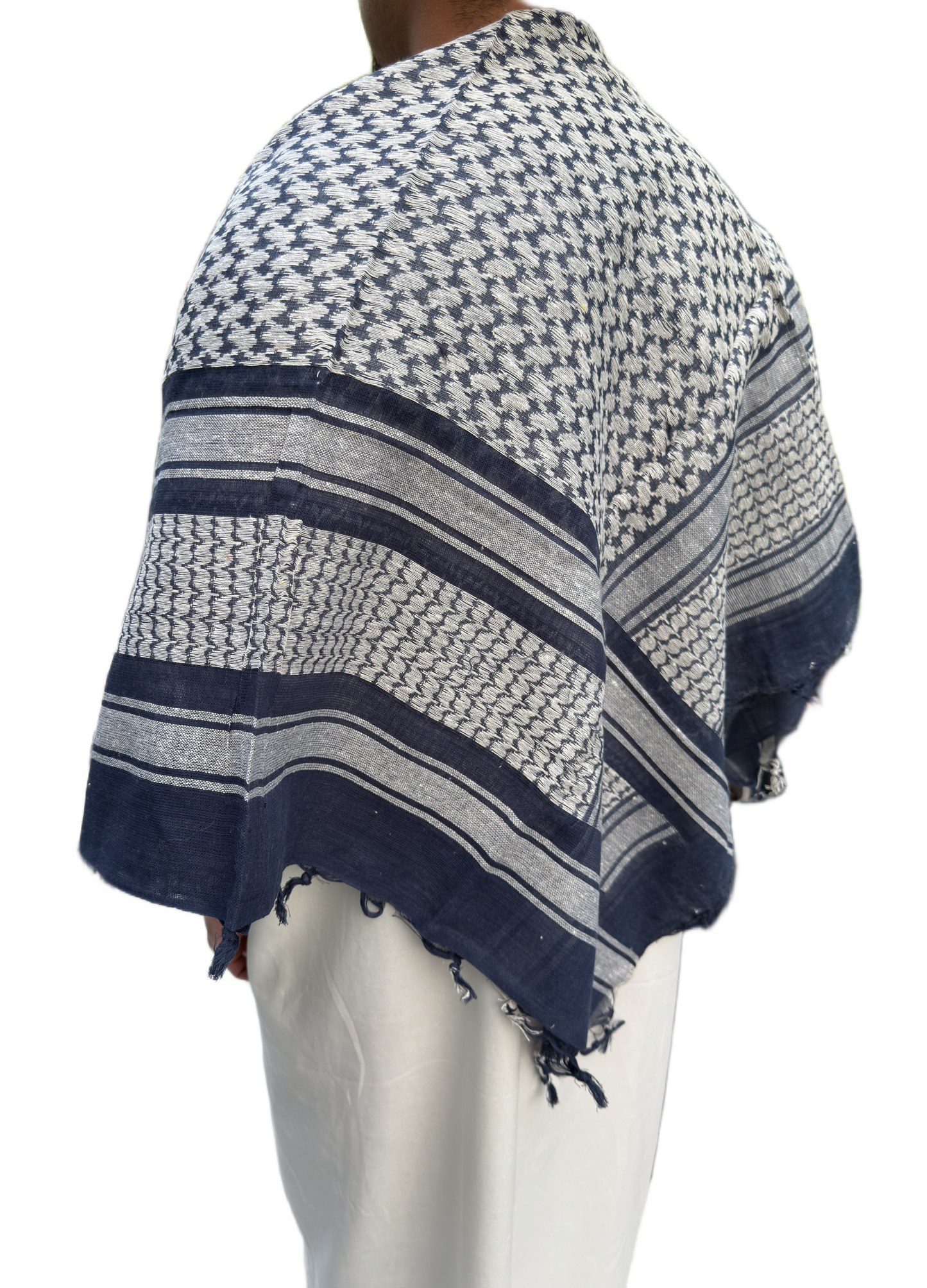 Kufiya/Keffiyeh med Små Frynser Sort-Hvid 127x127 cm