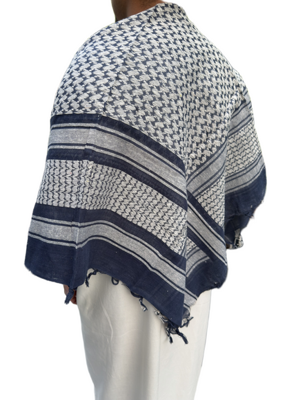 Kufiya/Keffiyeh med Små Frynser Sort-Hvid 127x127 cm