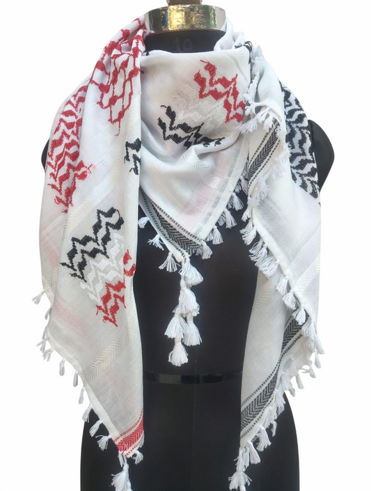 Kufiya/Keffiyeh Röd 127x127 cm med Flossar
