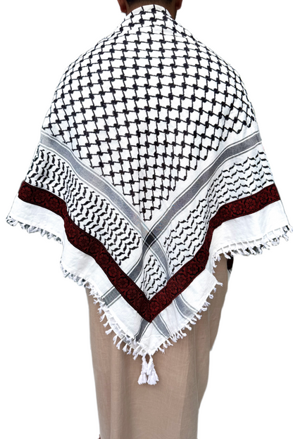 Kufiya/Keffiyeh med Blødt Stof Sort-Hvid 127x127 cm