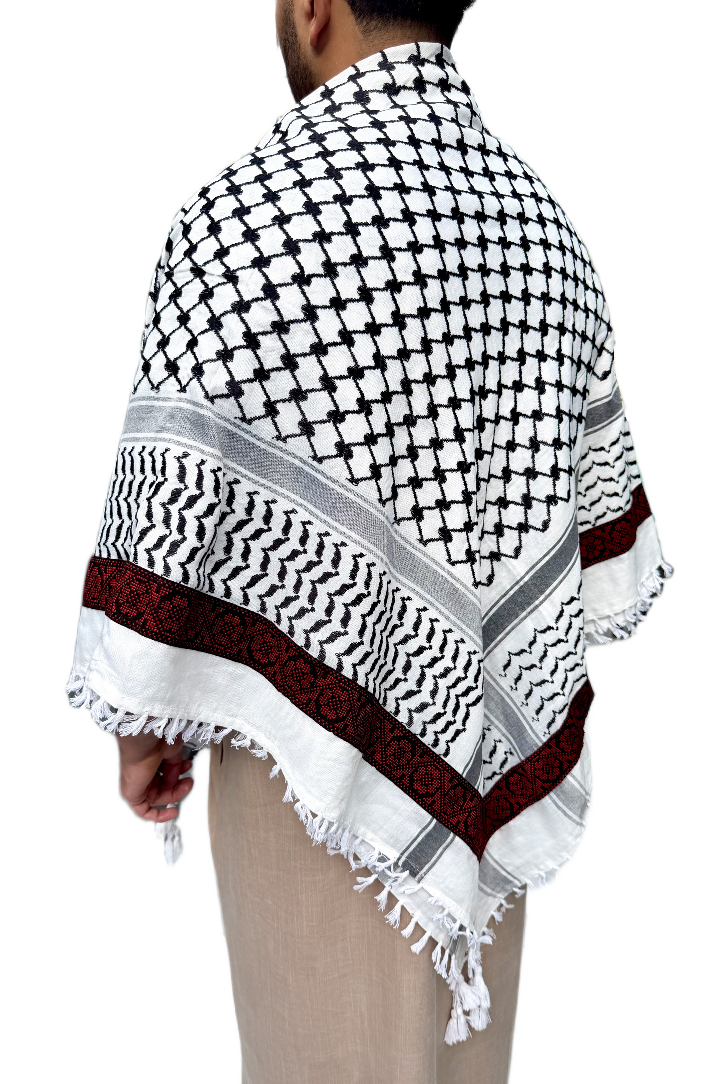 Kufiya/Keffiyeh med Blødt Stof Sort-Hvid 127x127 cm