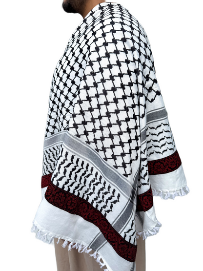Kufiya/Keffiyeh med Blødt Stof Sort-Hvid 127x127 cm