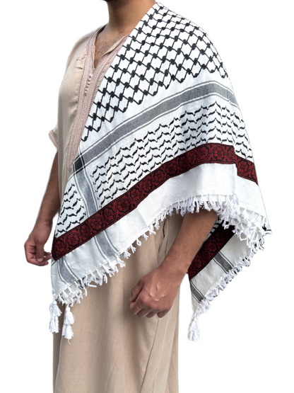 Kufiya/Keffiyeh med Blødt Stof Sort-Hvid 127x127 cm