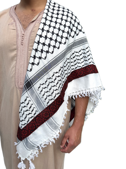 Kufiya/Keffiyeh med Blødt Stof Sort-Hvid 127x127 cm