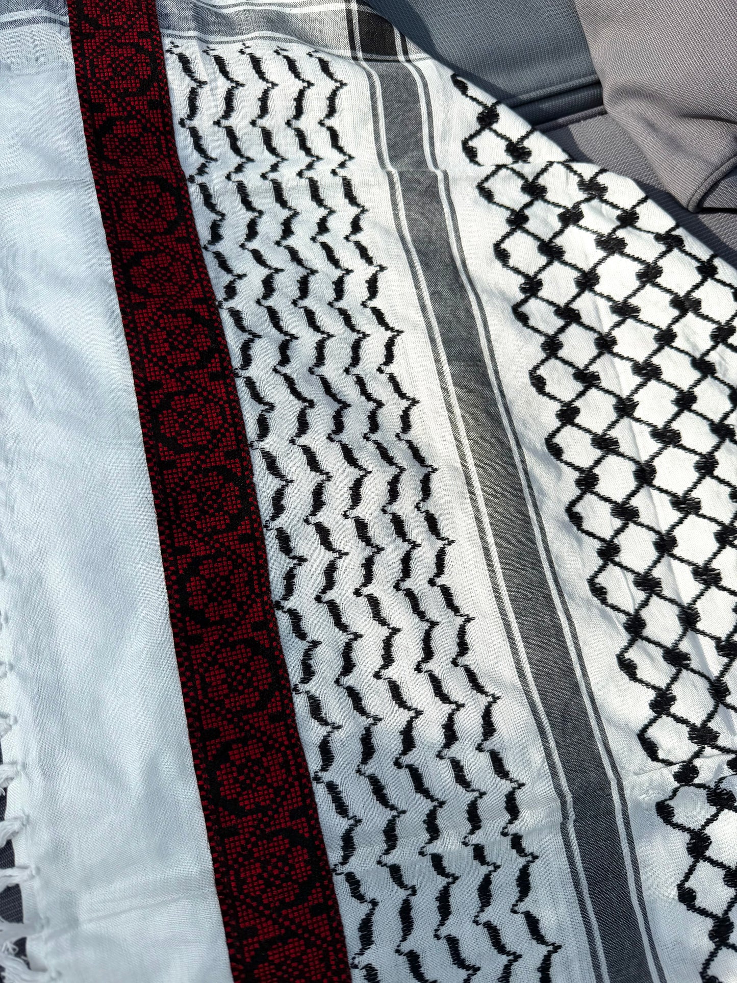 Kufiya/Keffiyeh med Blødt Stof Sort-Hvid 127x127 cm