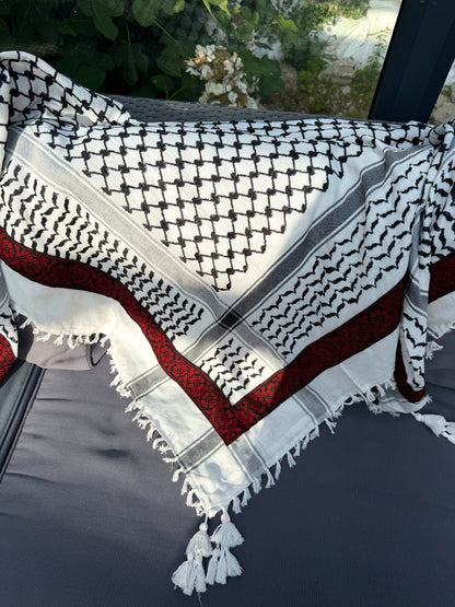 Kufiya/Keffiyeh med Blødt Stof Sort-Hvid 127x127 cm
