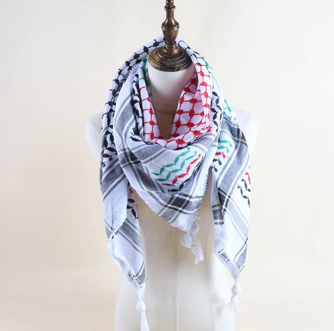 Kufiya/Keffiyeh with Palestine colors 127x127 cm – Freepalestineshop