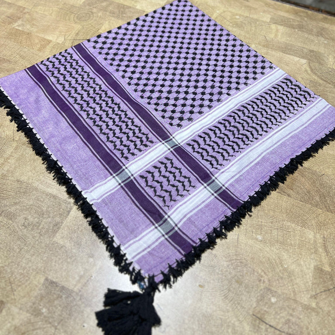 Kufiya/Keffiyeh Roxo com Franjas Pretas 100% Algodão