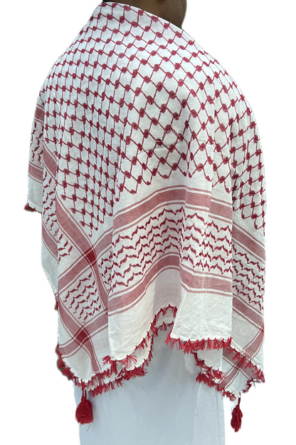 Kufiya/Keffiyeh Vermelho com Franjas Vermelhas 100% Algodão
