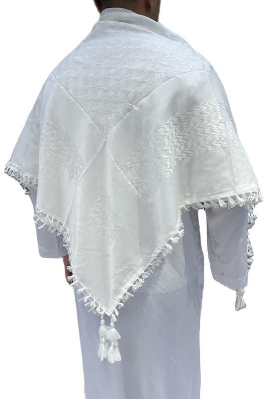 Kufiya/Keffiyeh Helt Hvid 100% Bomuld