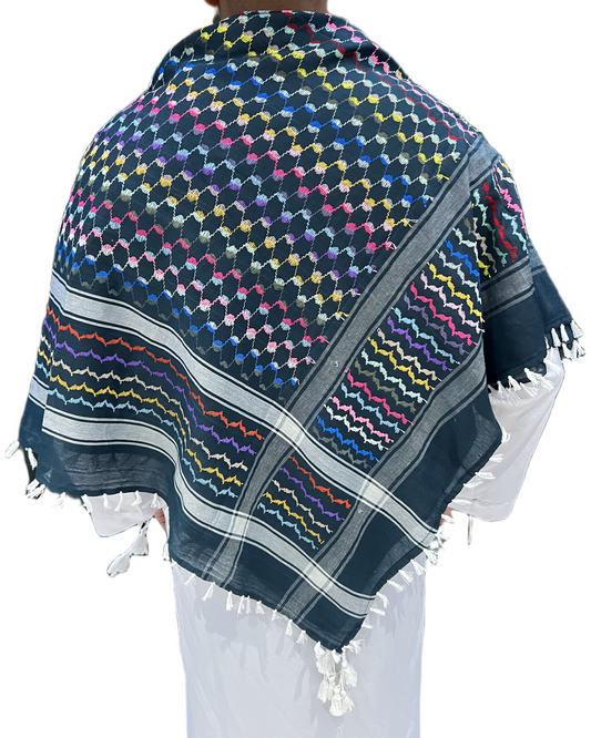 Kufiya/Keffiyeh Arco-íris Azul 100% Algodão