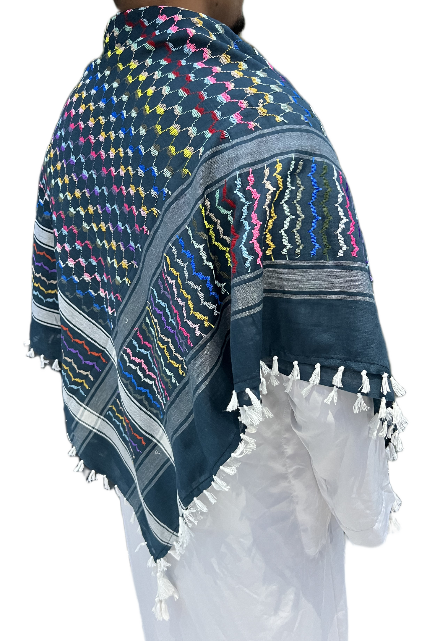 Kufiya/Keffiyeh Arco-íris Azul 100% Algodão