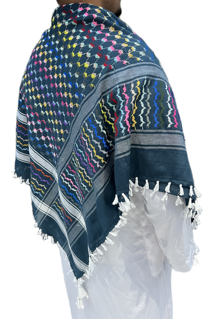 Kufiya/Keffiyeh Arco-íris Azul 100% Algodão