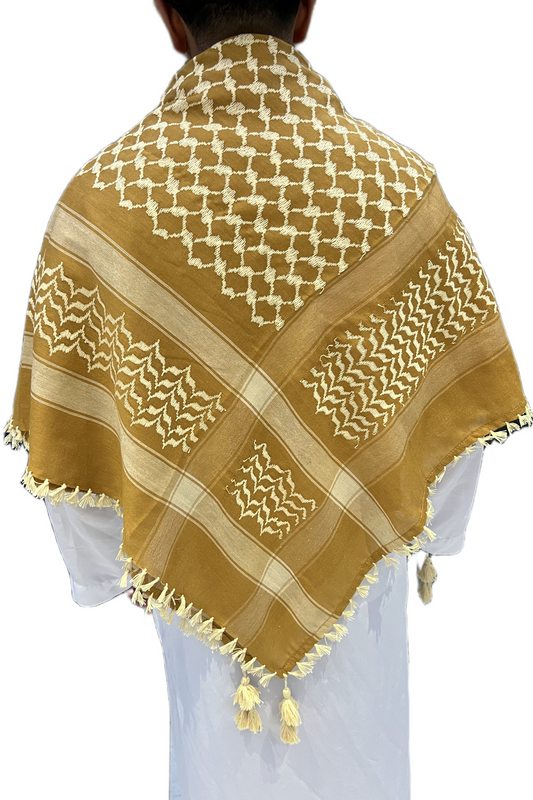 Kufiya/Keffiyeh Dourado/Branco 100% Algodão