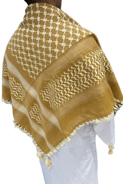 Kufiya/Keffiyeh Dourado/Branco 100% Algodão
