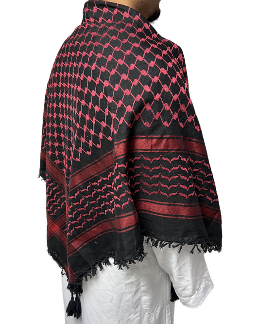Kufiya/Keffiyeh Vermelho/Preto 100% Algodão