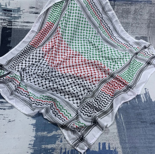 Kufiya/Keffiyeh met Palestina kleuren & Zachte Stof 127x127 cm