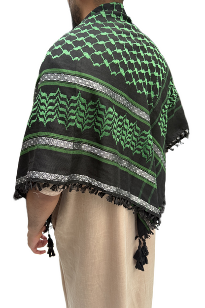 Kufiya/Keffiyeh verde/blanco de algodón premium
