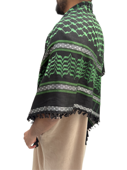 Kufiya/Keffiyeh verde/blanco de algodón premium