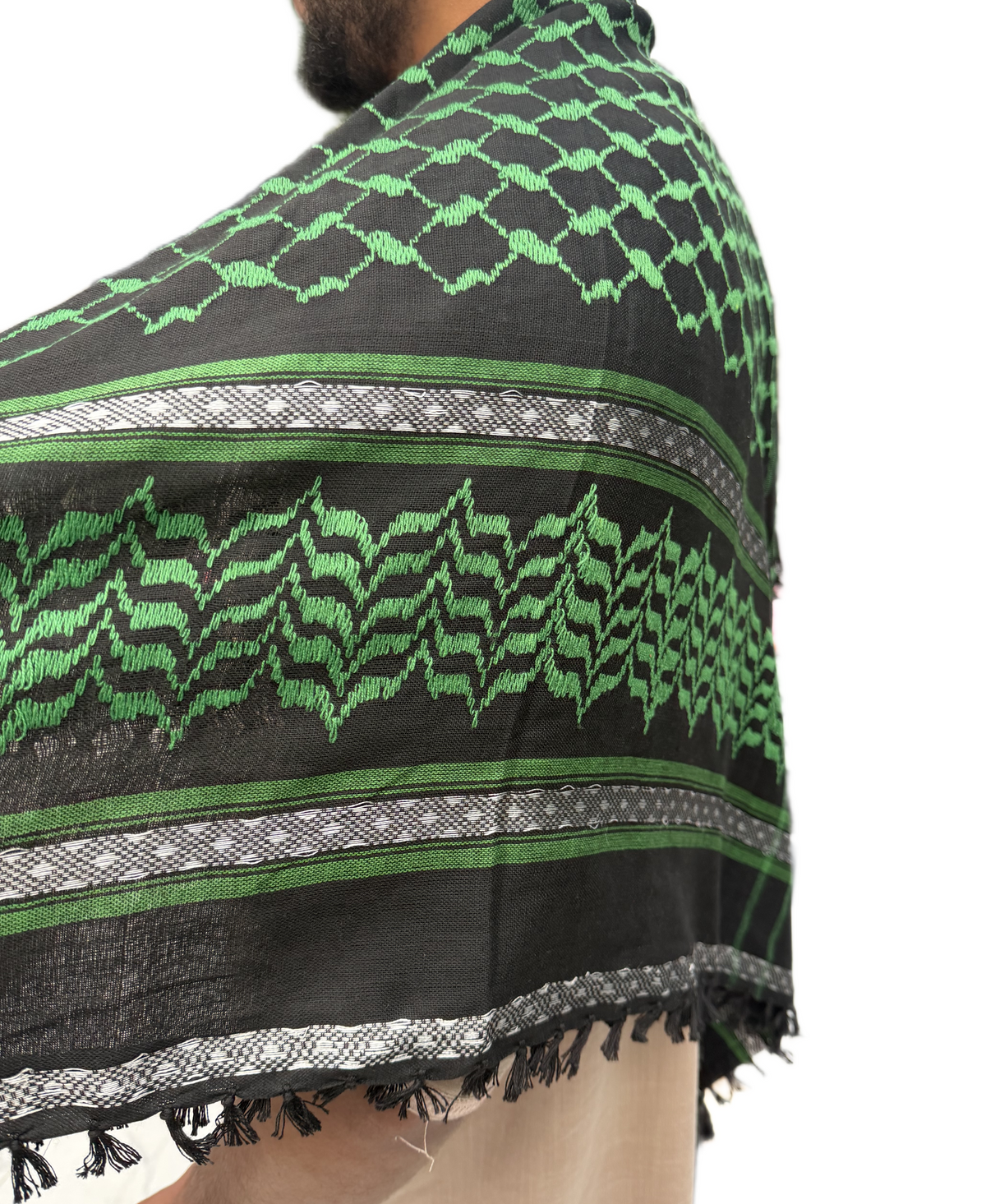 Kufiya/Keffiyeh verde/blanco de algodón premium