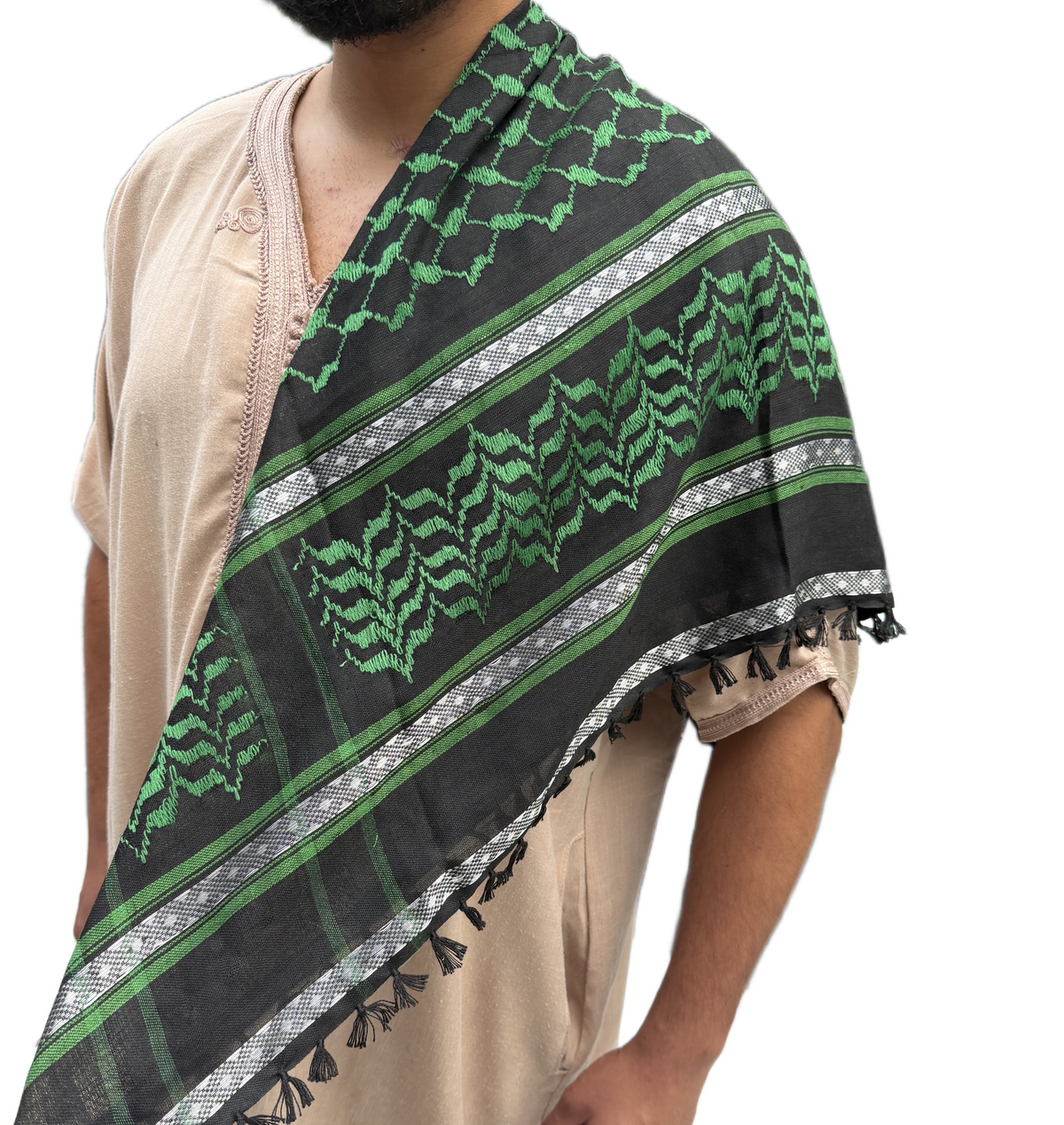 Kufiya/Keffiyeh verde/blanco de algodón premium