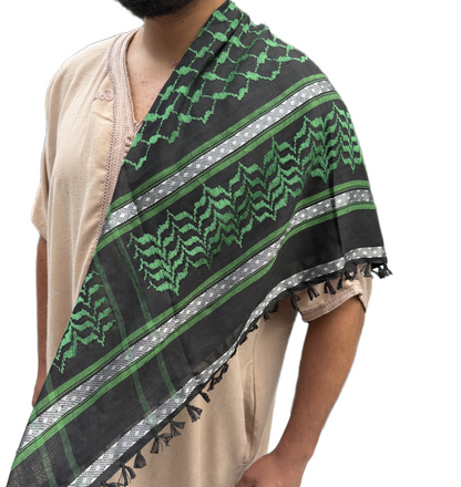 Kufiya/Keffiyeh verde/blanco de algodón premium