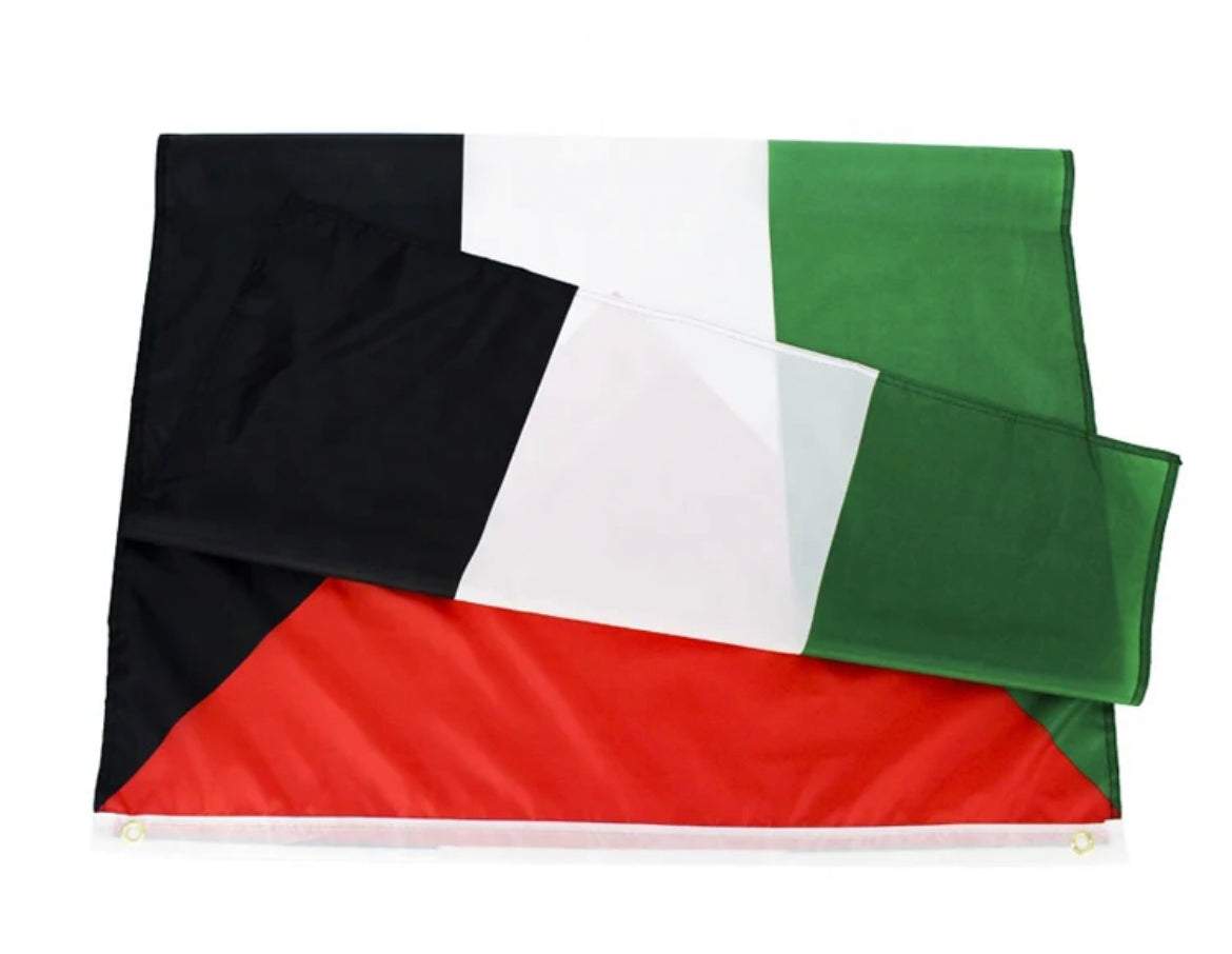 Kufiya/Keffiyeh with Floss Red 127x127 cm + Palestine flag 90x150 cm Combi Deal