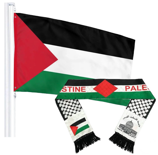 Palestina Vlag Sjaal 130x14 cm + Palestina Vlag 90x150 cm Combi Deal