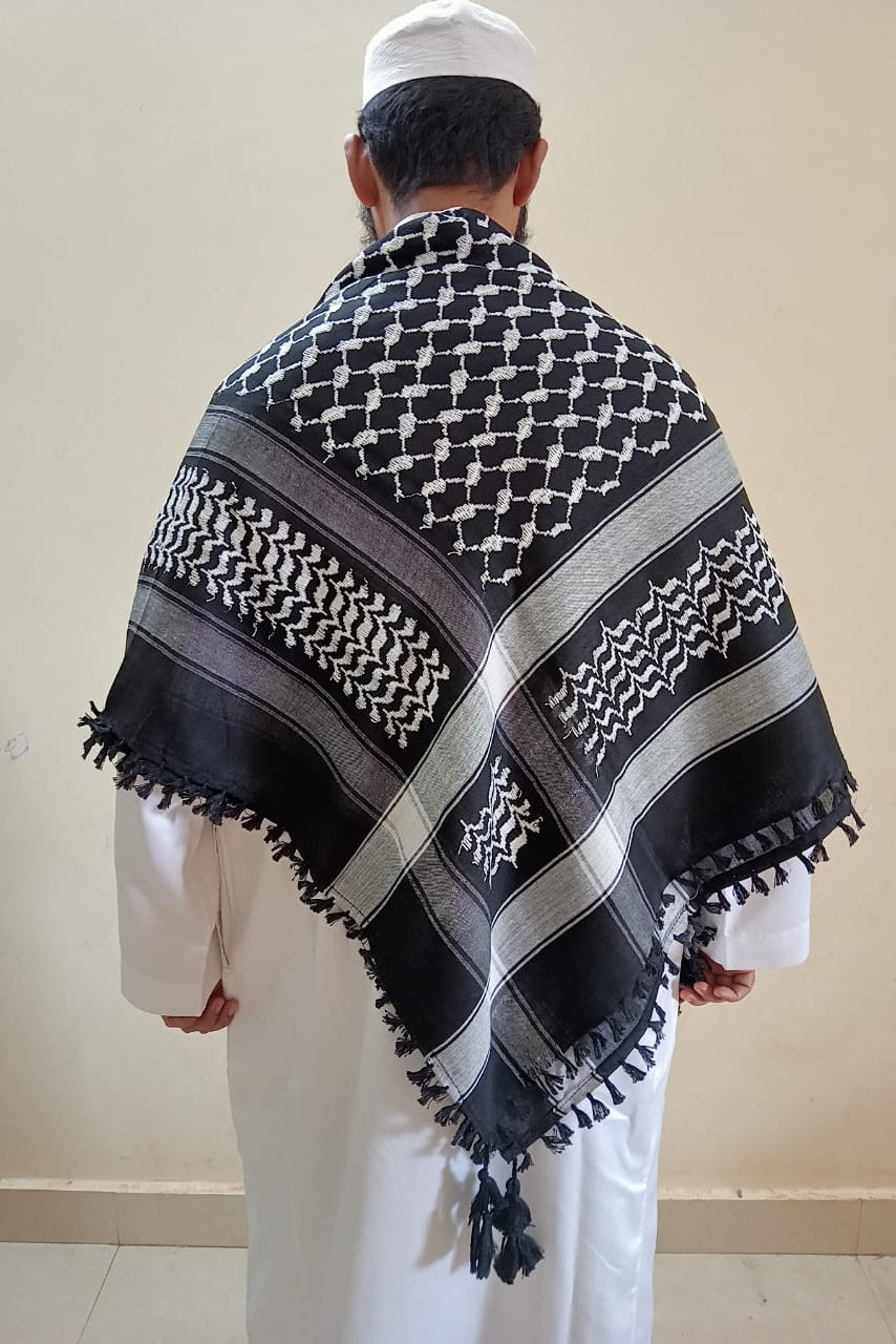 Kufiya/Keffieh Noir avec Franges Noires 100% Coton