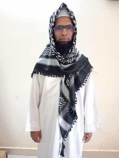 Kufiya/Keffieh Noir avec Franges Noires 100% Coton