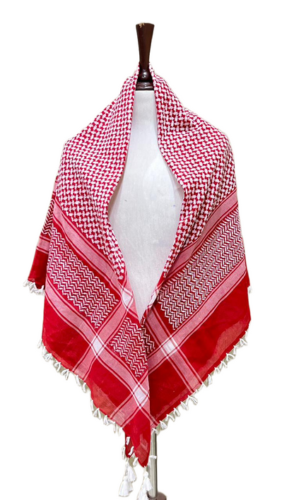 Kufiya/Keffiyeh Sultan Red with White Fringes 100% Katoen