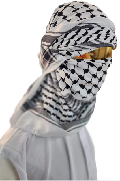 Kufiya/Keffiyeh with Soft Fabric Black-White 127x127 cm + Palestine flag 90x150 cm Combi Deal 
