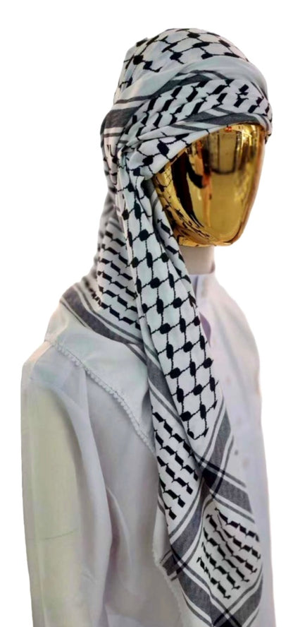 Kufiya/Keffiyeh mit weichem Stoff Schwarz-Weiß 127x127 cm + Palästina-Flagge 90x150 cm Kombiangebot 