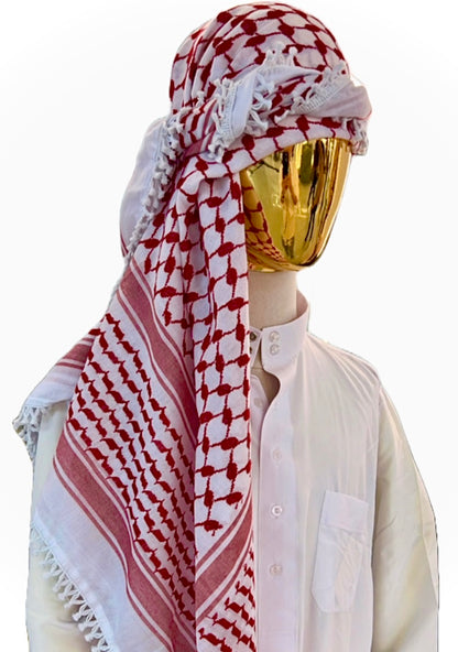 Kufiya/Keffiyeh with Floss Red 127x127 cm + Palestine flag 90x150 cm Combi Deal