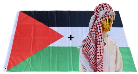 Kufiya/Keffiyeh met Flossen Rood 127x127 cm + Palestina vlag 90x150 cm Combi Deal