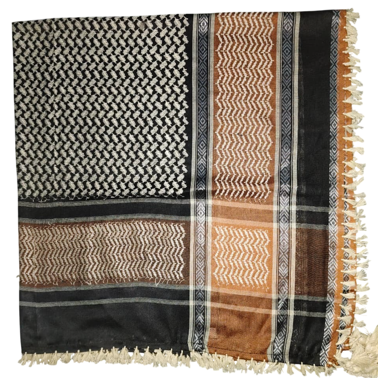 Kufiya/Keffiyeh Sort & Sand 100% Premium Bomuld