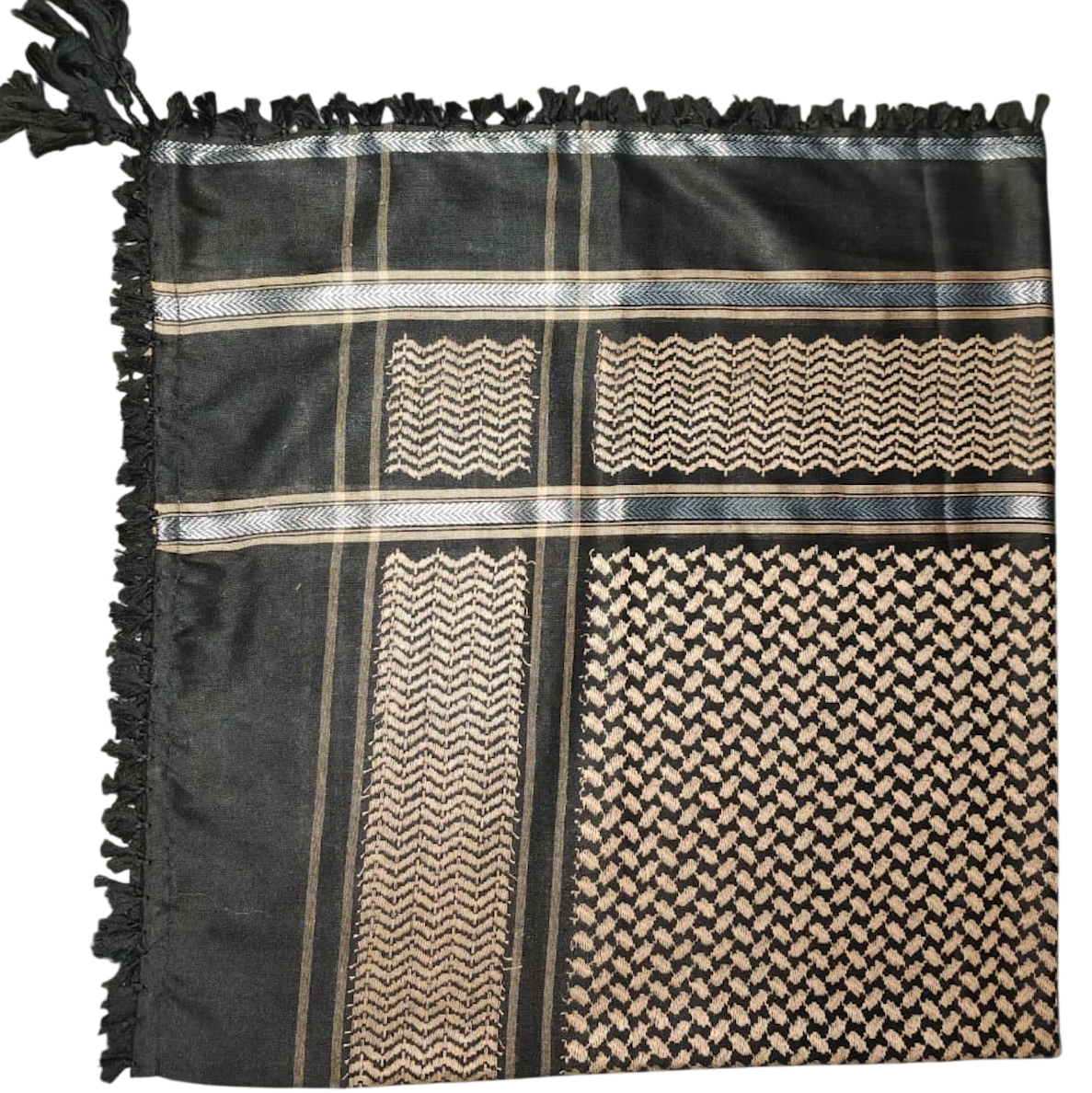 Kufiya/Keffiyeh Schwarz & Silber 100% Premium Baumwolle