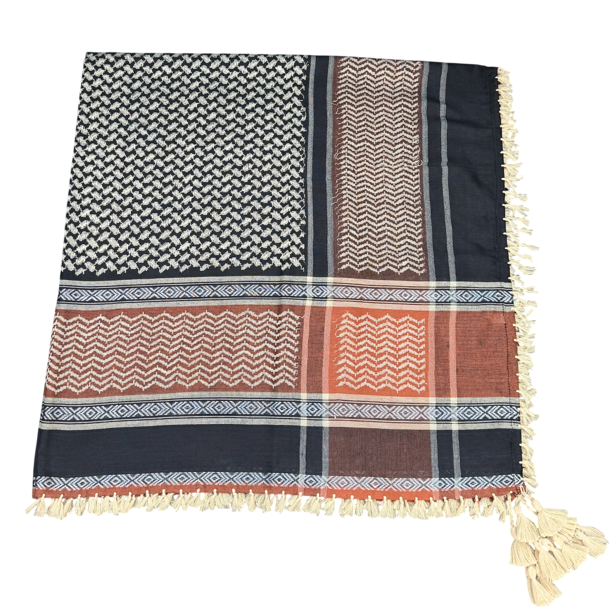 Kufiya/Keffiyeh Negro & Arena 100% Algodón Premium