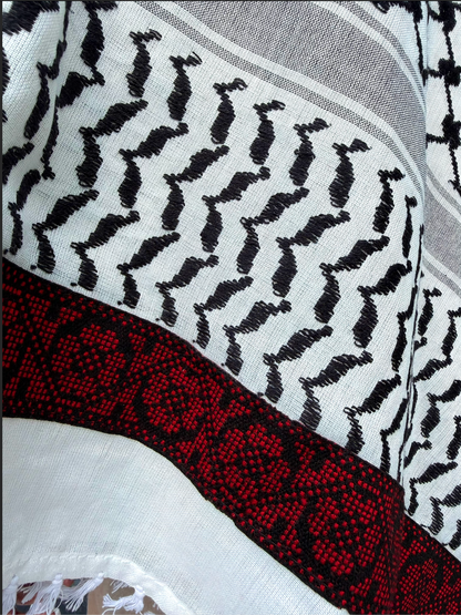 Kufiya/Keffiyeh med Blødt Stof Sort-Hvid 127x127 cm