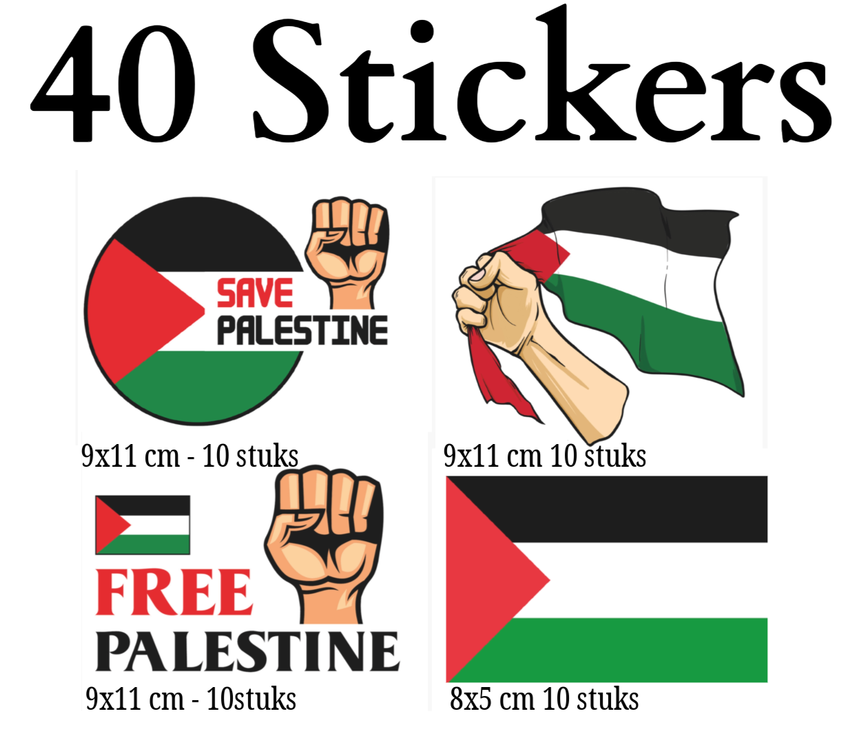 Palestina Vinyl Sticker Set 9x11 cm en 5x8 cm 40 stuks