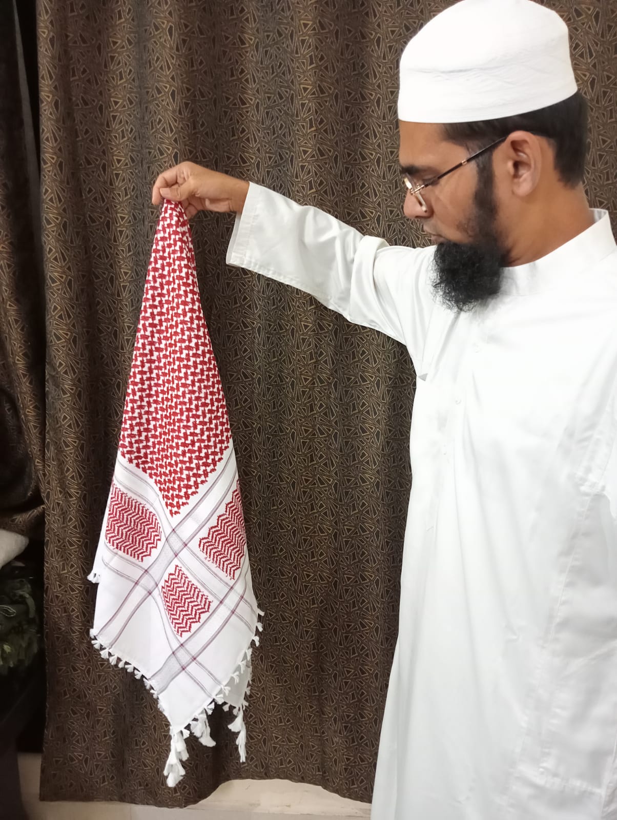 Kufiya/Keffiyeh Rood/Wit 100% Premium Katoen Witte Details