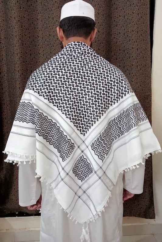 Kufiya/Keffiyeh Black/White 100% Premium Cotton White Details