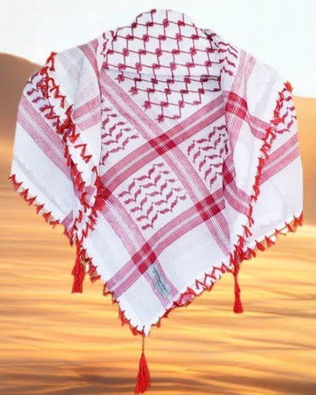 Kufiya/Keffiyeh Vermelho com Franjas Vermelhas 100% Algodão