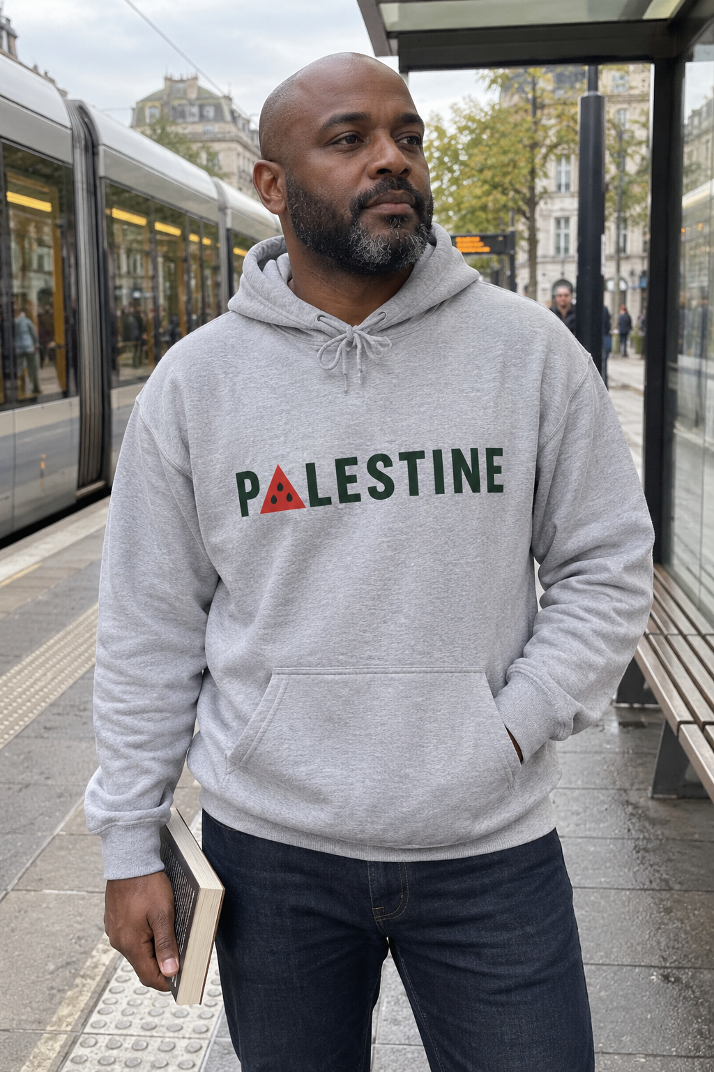 AI sfeerbeeld van Palestine Watermelon Hoodie in Sport Grey